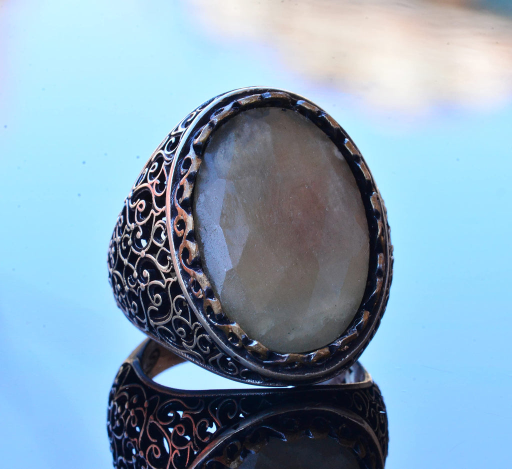 KAMBO Genuine Natural Sapphire Gemstone Handmade Ring, Men's Large Ring, Solid Silver - Symbol of Wisdom and Nobility — 3