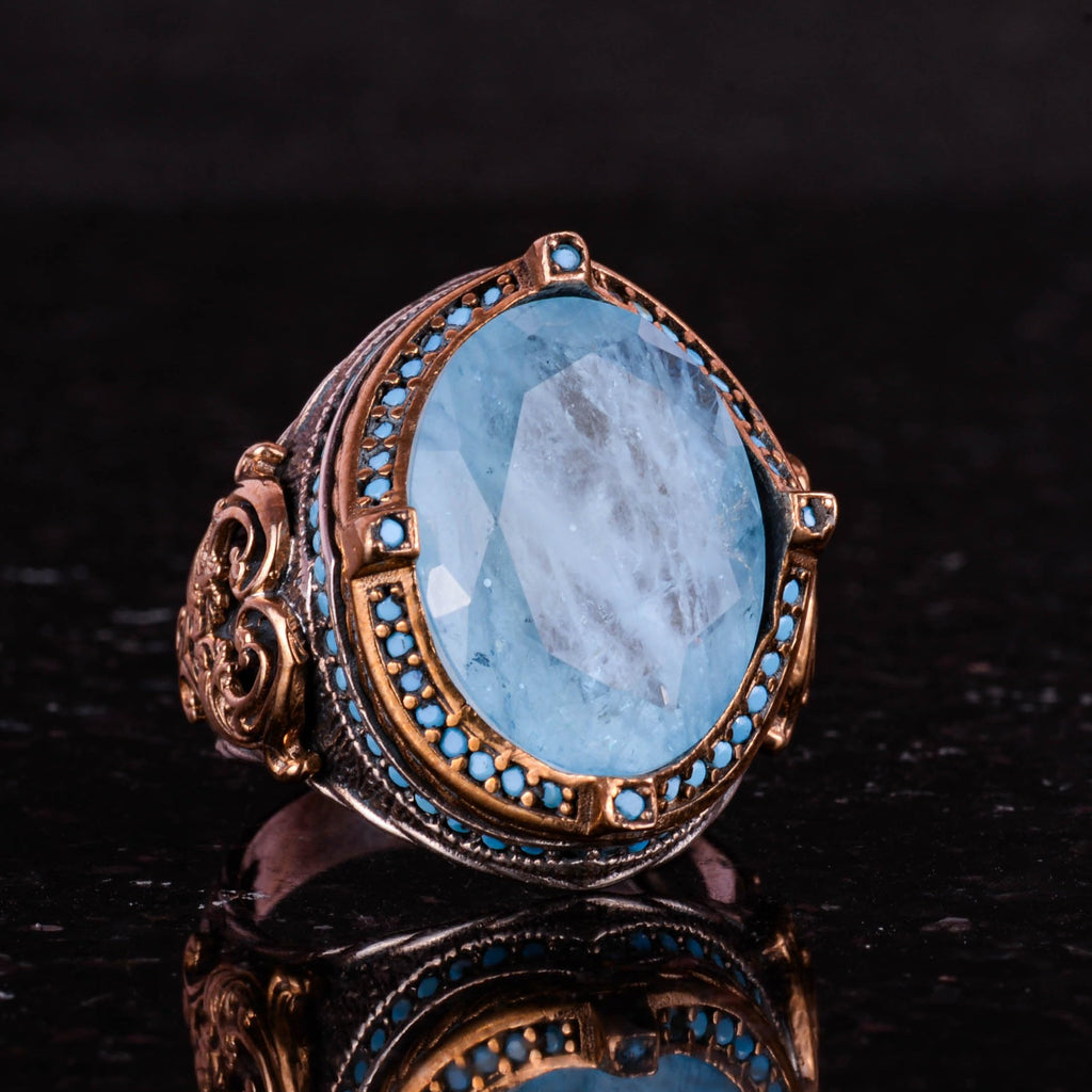 925 Sterling Silver Men's Ring, Synthetic Stone, Handmade Vintage Design — 5