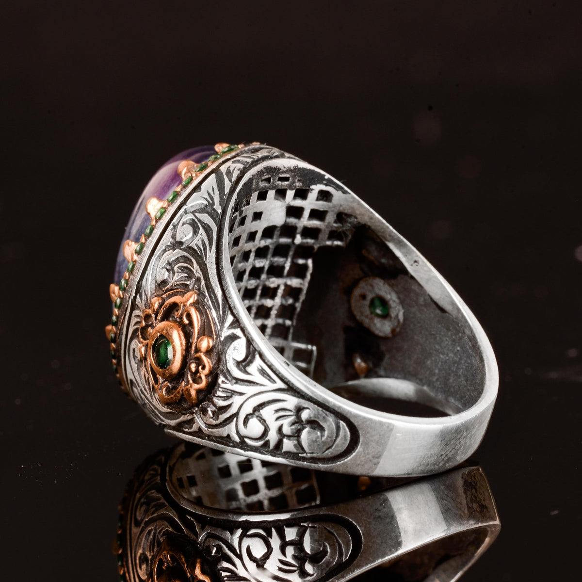 King Ring, Natural Fluorite Stone Ring, 925 Sterling Silver — 7