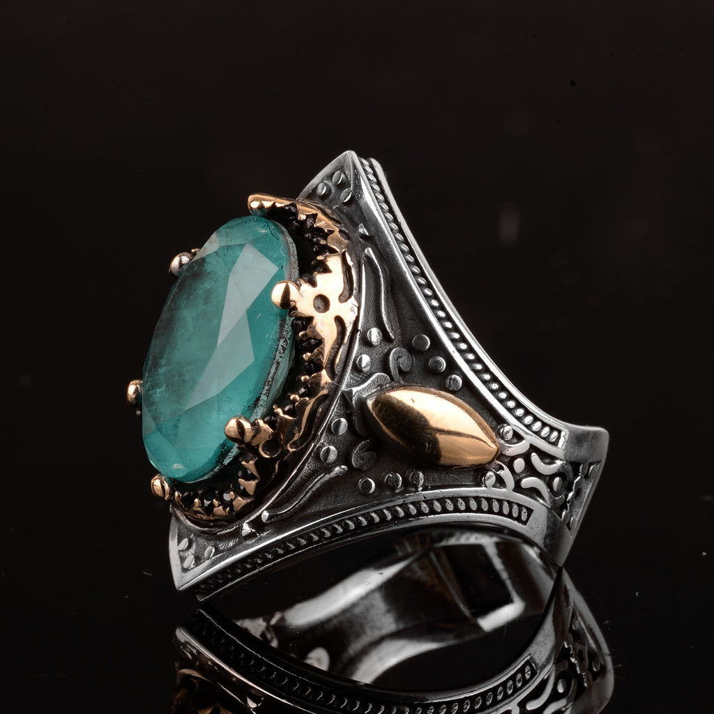 Handmade Vintage Men's Ring - Made with 925 Sterling Silver, Paraiba Stone, Artisan Jewelry — 6