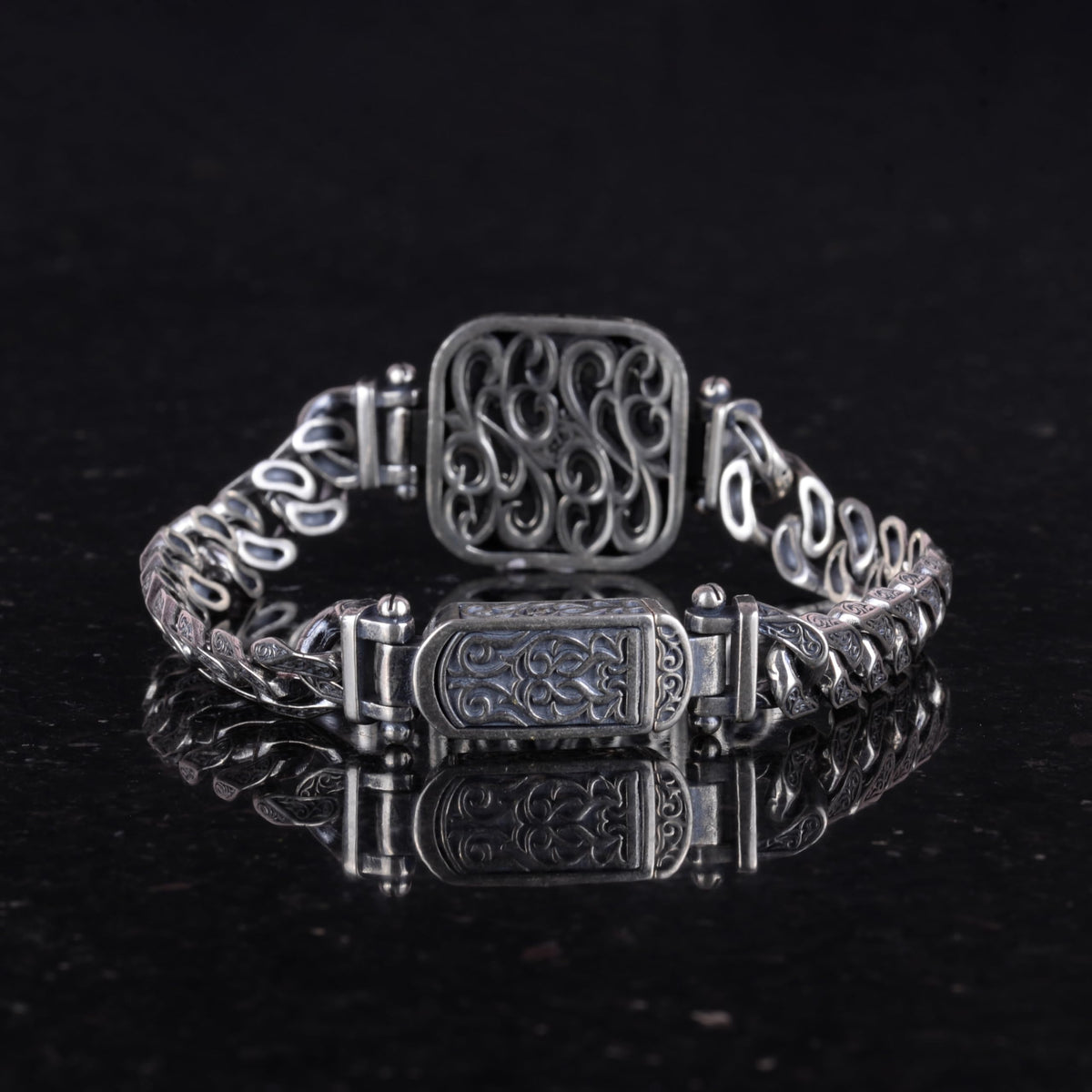 925 Sterling Silver Men's Bracelet, Ottoman Sword and Tugra Design, Handmade Chain Bracelet — 5