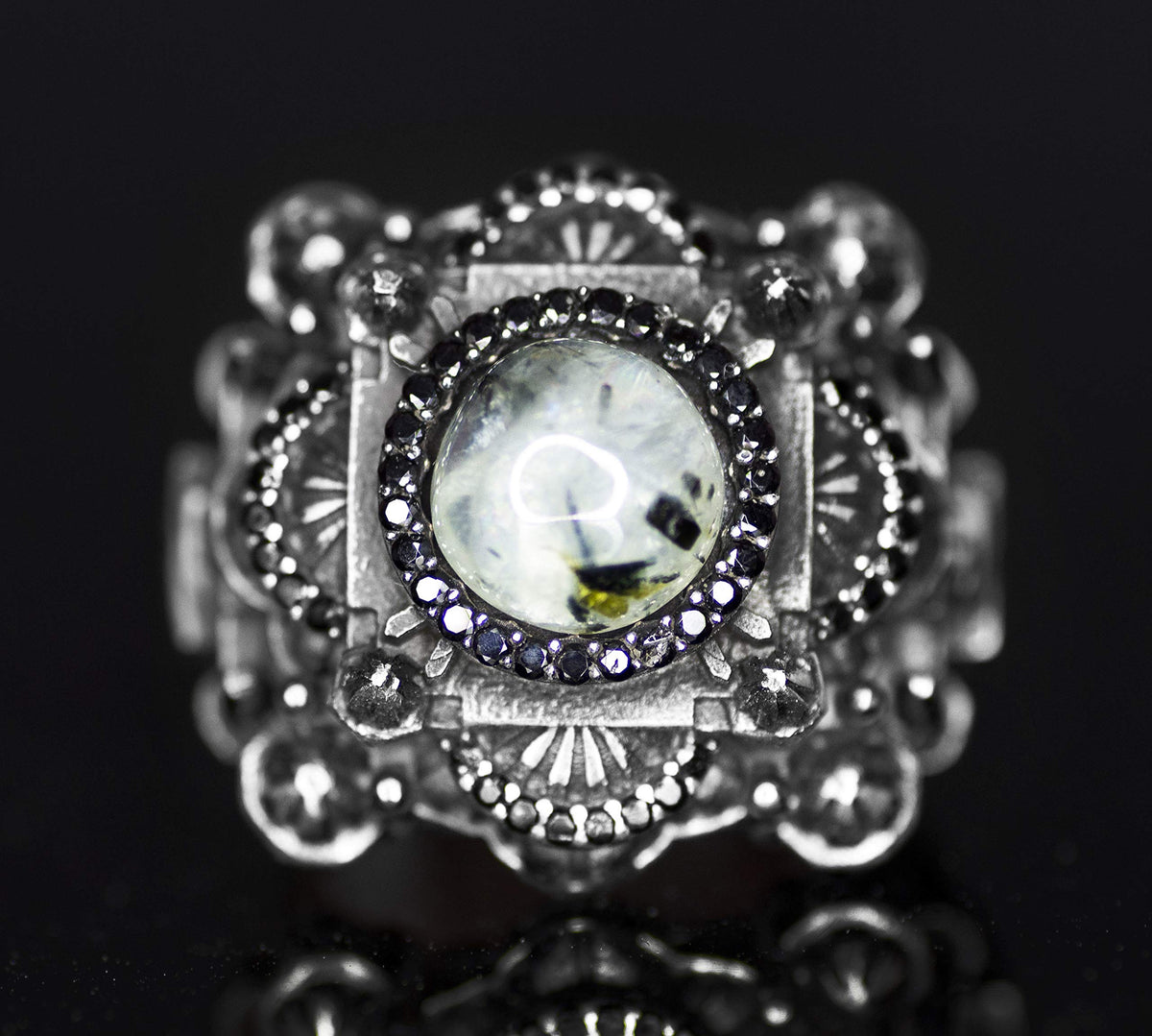 Luxury 925 Sterling Silver Ring - Natural Prehnite Jade Stone — 3