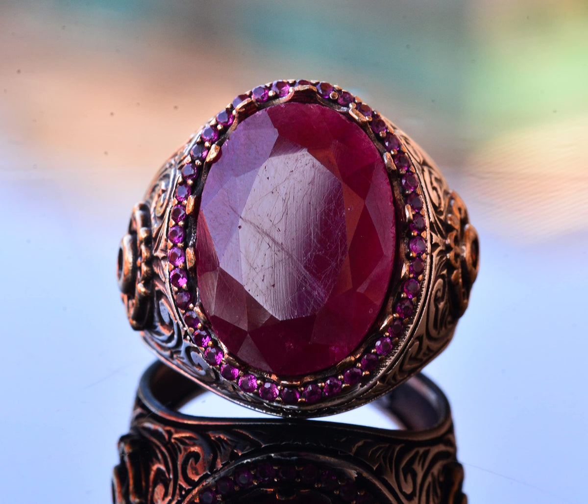 Natural Ruby Stone Ring, 925 Sterling Silver Handmade Vintage Style — 2