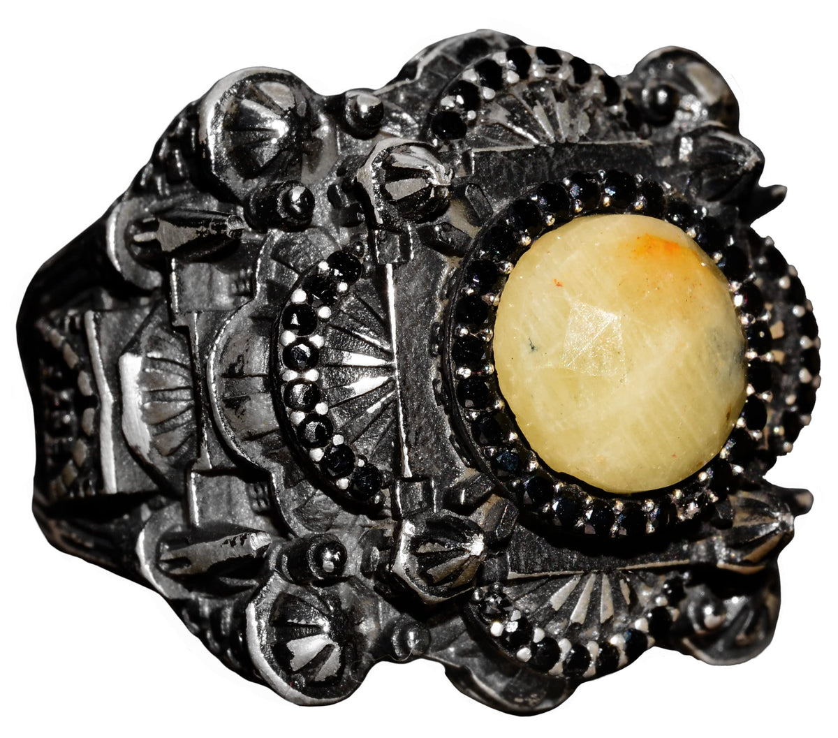 Handmade Yellow Sapphire Stone Ring - Islamic Mosque Design