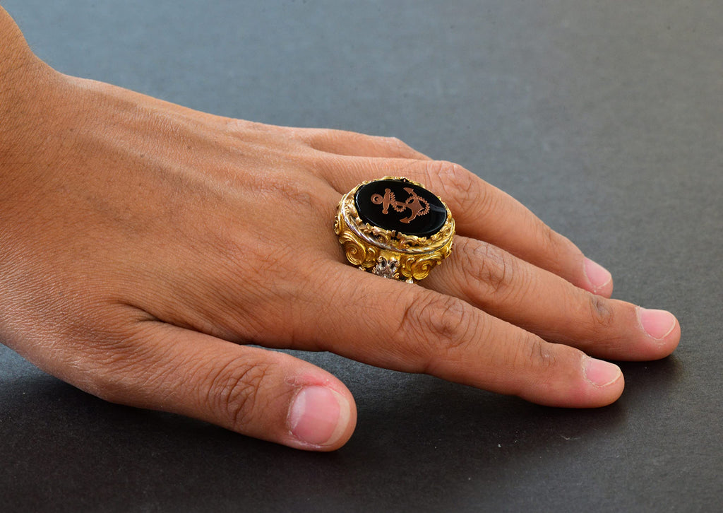 Men's Silver Ring - Gold Plated Ring - Seal Ring (Ship Pier) — 6