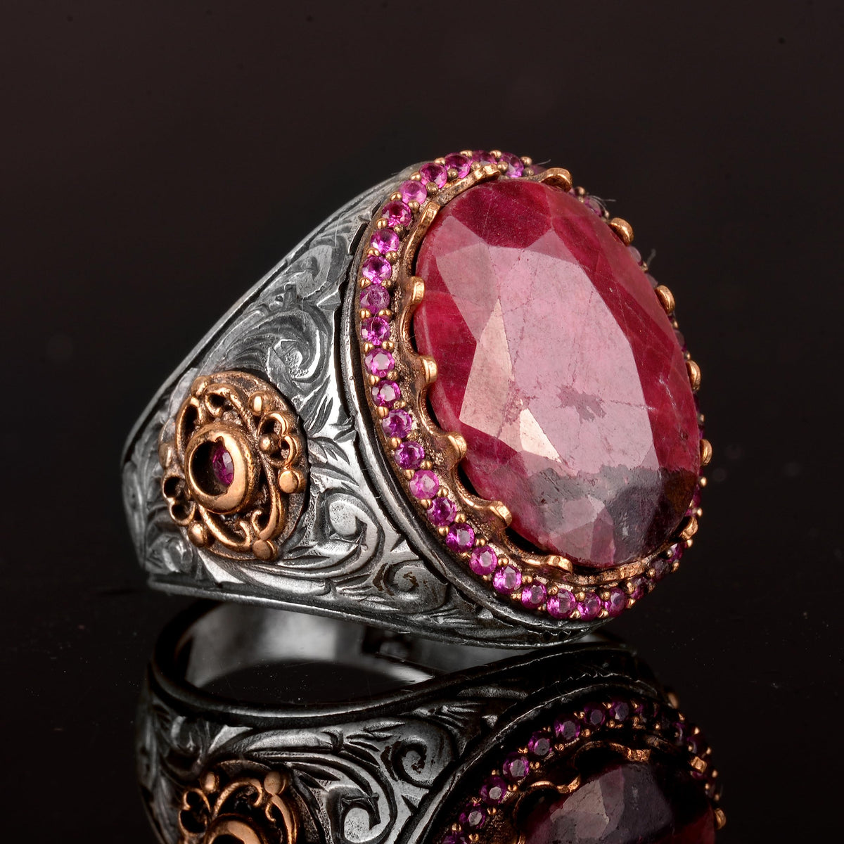 Natural Ruby Stone Ring, Ruby Ring, Silver Ring, Handmade Men's Ring, Pink — 4
