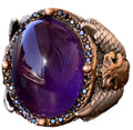 Natural Amethyst Stone Ring - Silver Men's Hawk Claw Ring