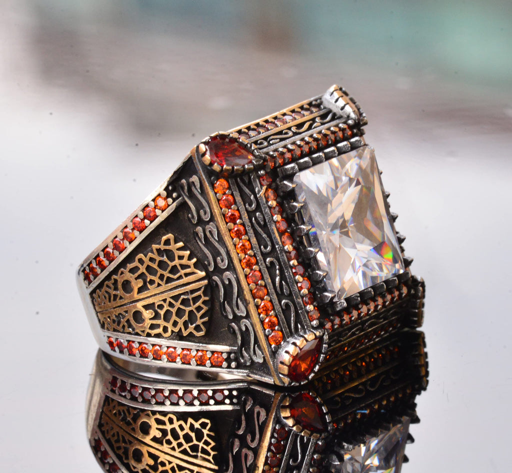 Solid Silver Men's Ring - Special Crystal Stone - Vintage Design — 4