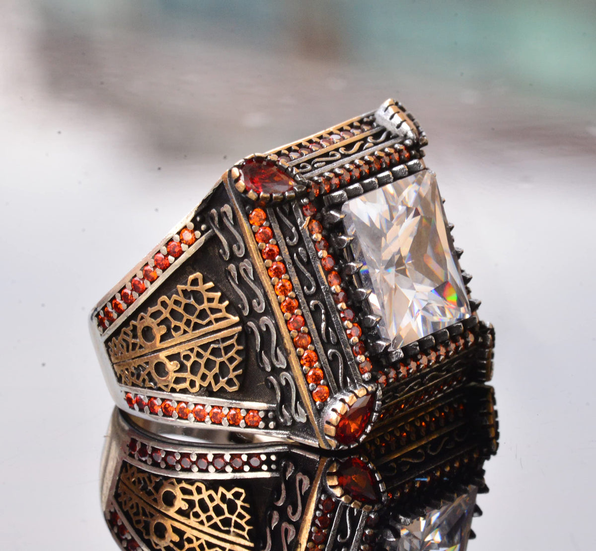 Solid Silver Men's Ring - Special Crystal Stone - Vintage Design — 4