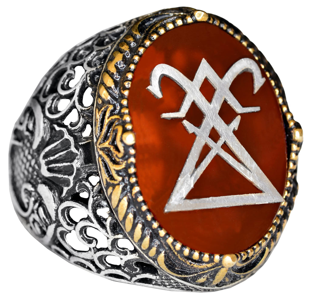KAMBO Men's Silver Gothic Ring - Lucifer Seal Design