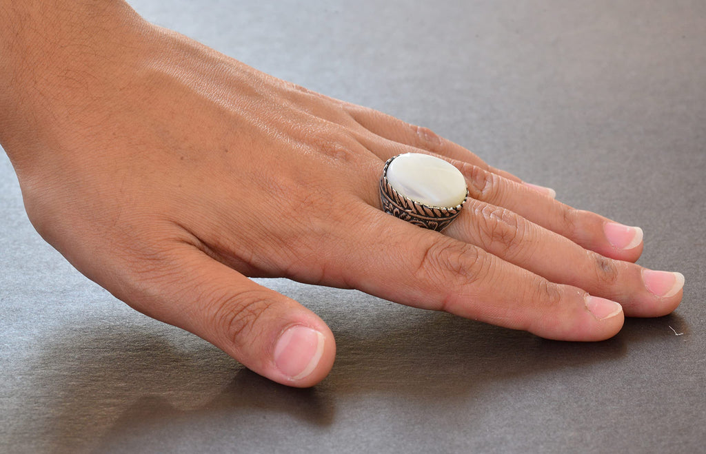 925 Sterling Silver Ring - Ring with Natural Pearl Stone — 6