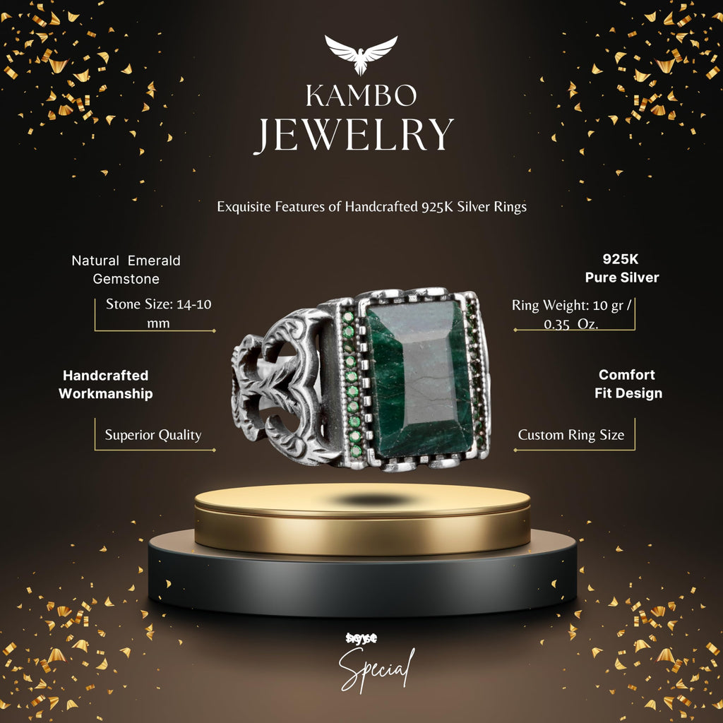 925 Sterling Silver Ring - Natural Emerald Stone — 2