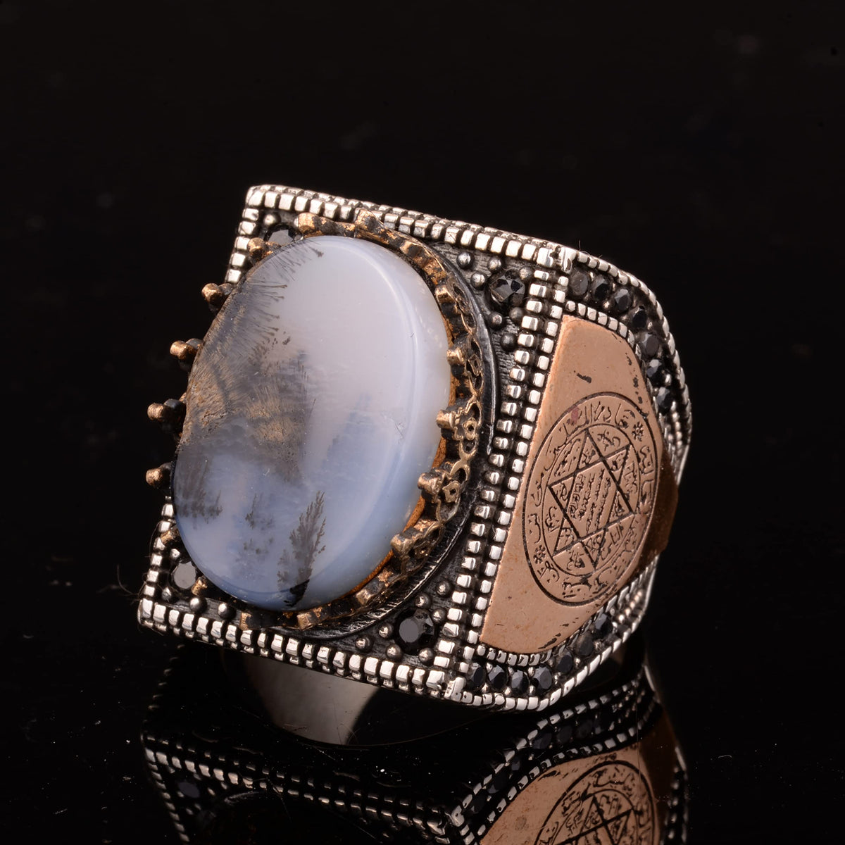 Natural Yemeni Agate Stone Ring - 925 Sterling Silver Men's Ring — 7