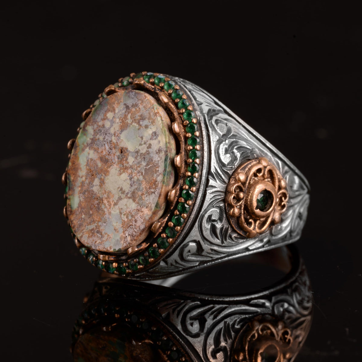 Men's Handmade Real Natural Arizona Turquoise Stone Ring, 925 Sterling Silver Ring — 5