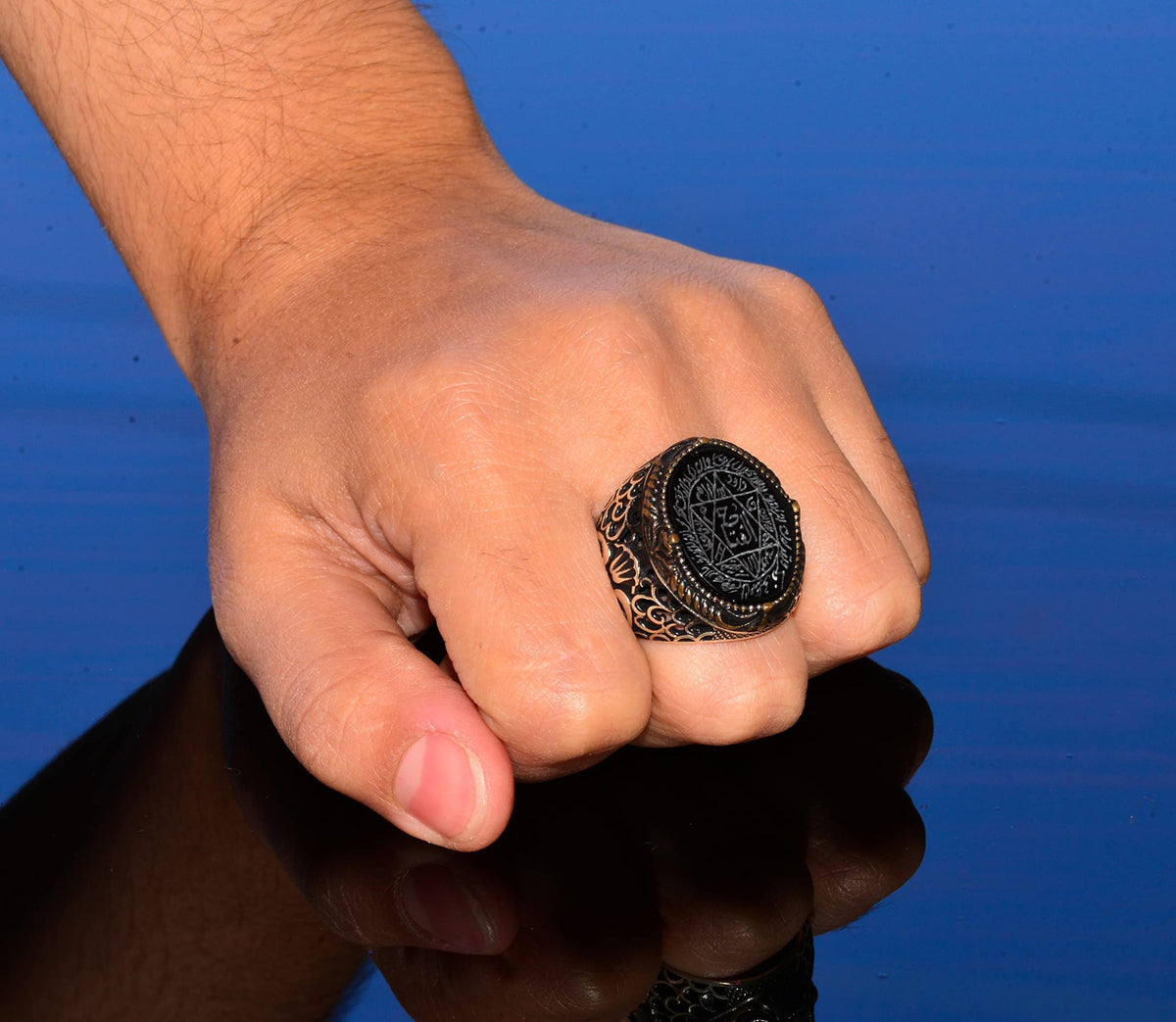 Handmade Solomon's Seal Ring, Black Onyx Stone, Islamic Men's Ring, 925 Sterling Silver Ring (Onyx) — 7