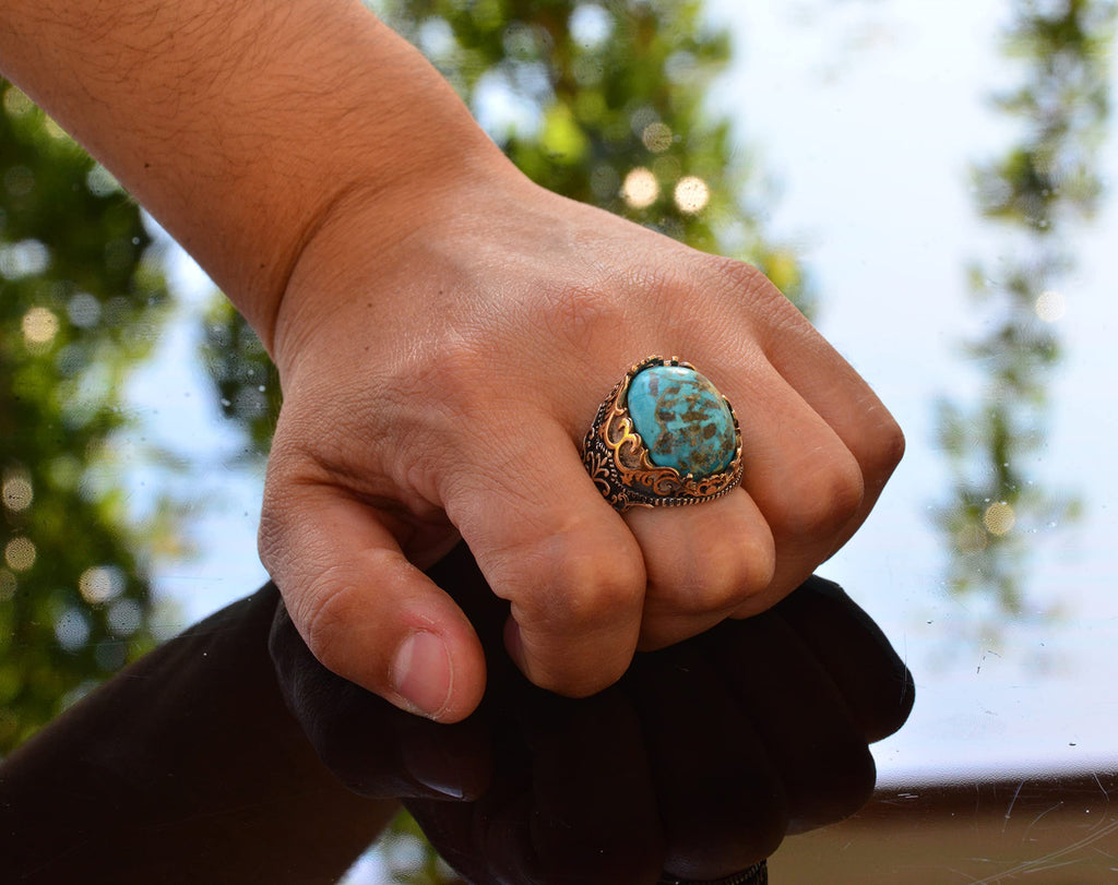 Handmade Natural Turquoise Ring | 925 Sterling Silver Men's Ring | Protection and Healing Design — 7
