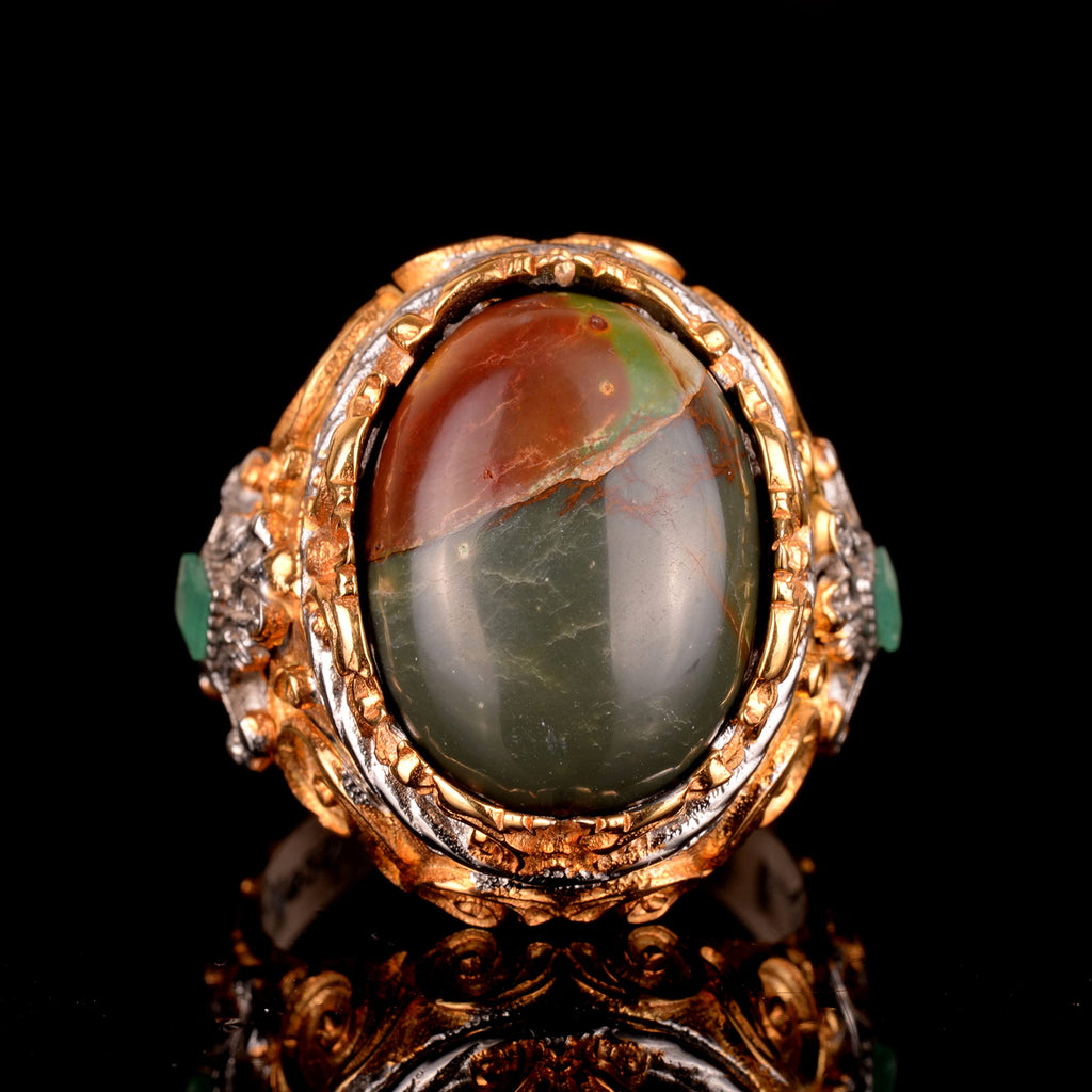 925 Sterling Silver Men's Ring with Natural Jade Stone - Bold and Stylish Design — 3