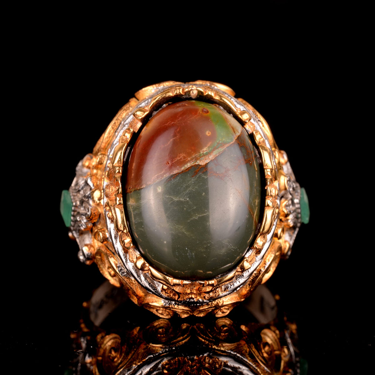925 Sterling Silver Men's Ring with Natural Jade Stone - Bold and Stylish Design — 3