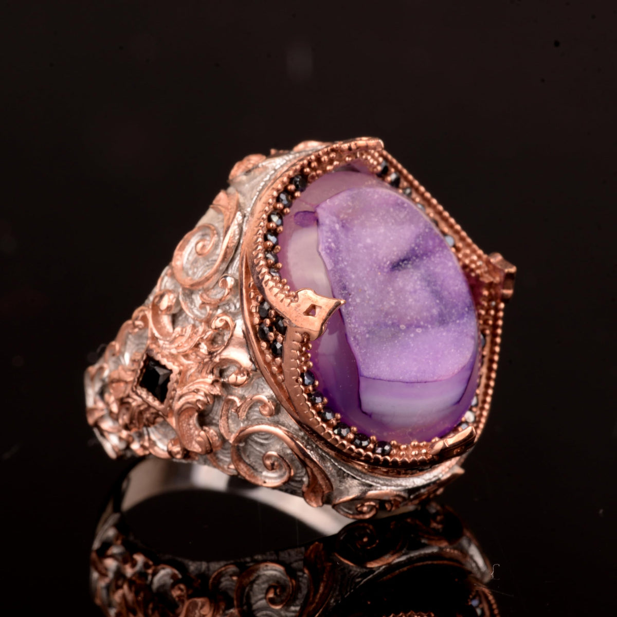 Natural Drusy Quartz Stone Ring - 925 Sterling Silver Men's Ring — 4
