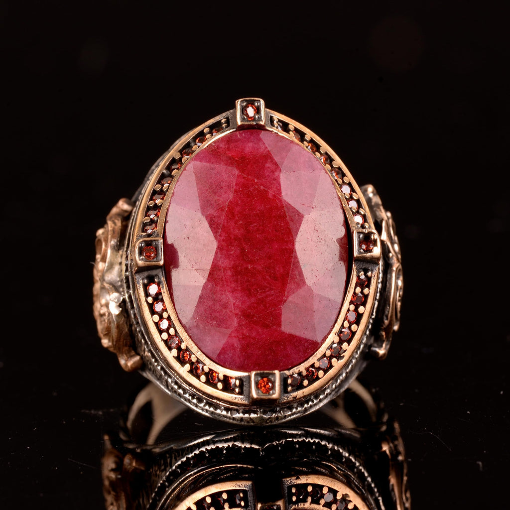 925 Sterling Silver Men's Ring with Natural Ruby Stone - Handmade Craft Jewelry — 6