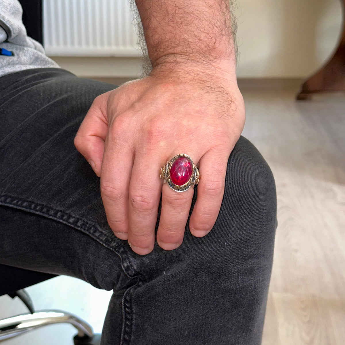 Natural Star Ruby Stone Ring - 925 Sterling Silver (Model-3) — 3