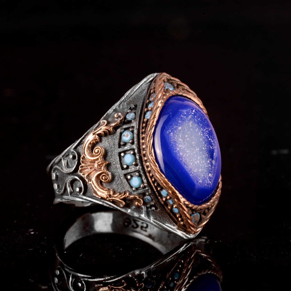 Natural Druzy Crystal Quartz Stone Ring - Vintage 925 Sterling Silver Ring — 4