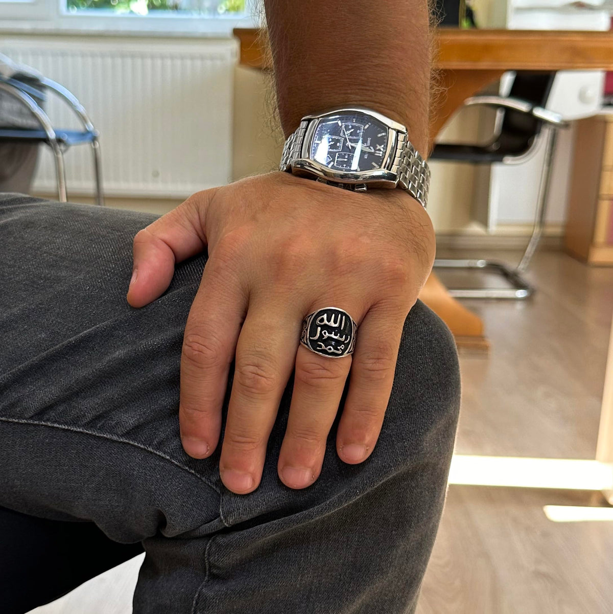 KAMBO Silver Islamic Ring, Shahada Engraved Men's Ring, 925 Silver Muslim Jewelry — 7