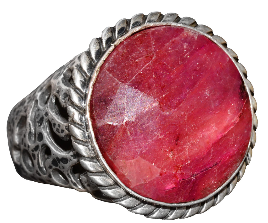 KAMBO Handmade 925 Sterling Silver Ruby Ring for Men, Genuine 19.20 Carat Red Gemstone Statement Birthstone Ring, Vintag