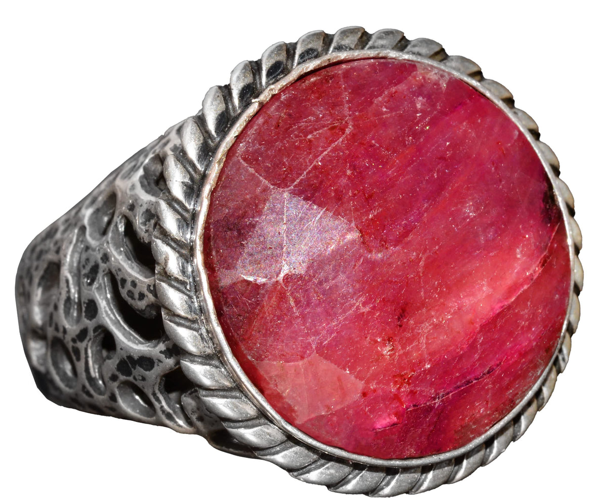 KAMBO Handmade 925 Sterling Silver Ruby Ring for Men, Genuine 19.20 Carat Red Gemstone Statement Birthstone Ring, Vintag