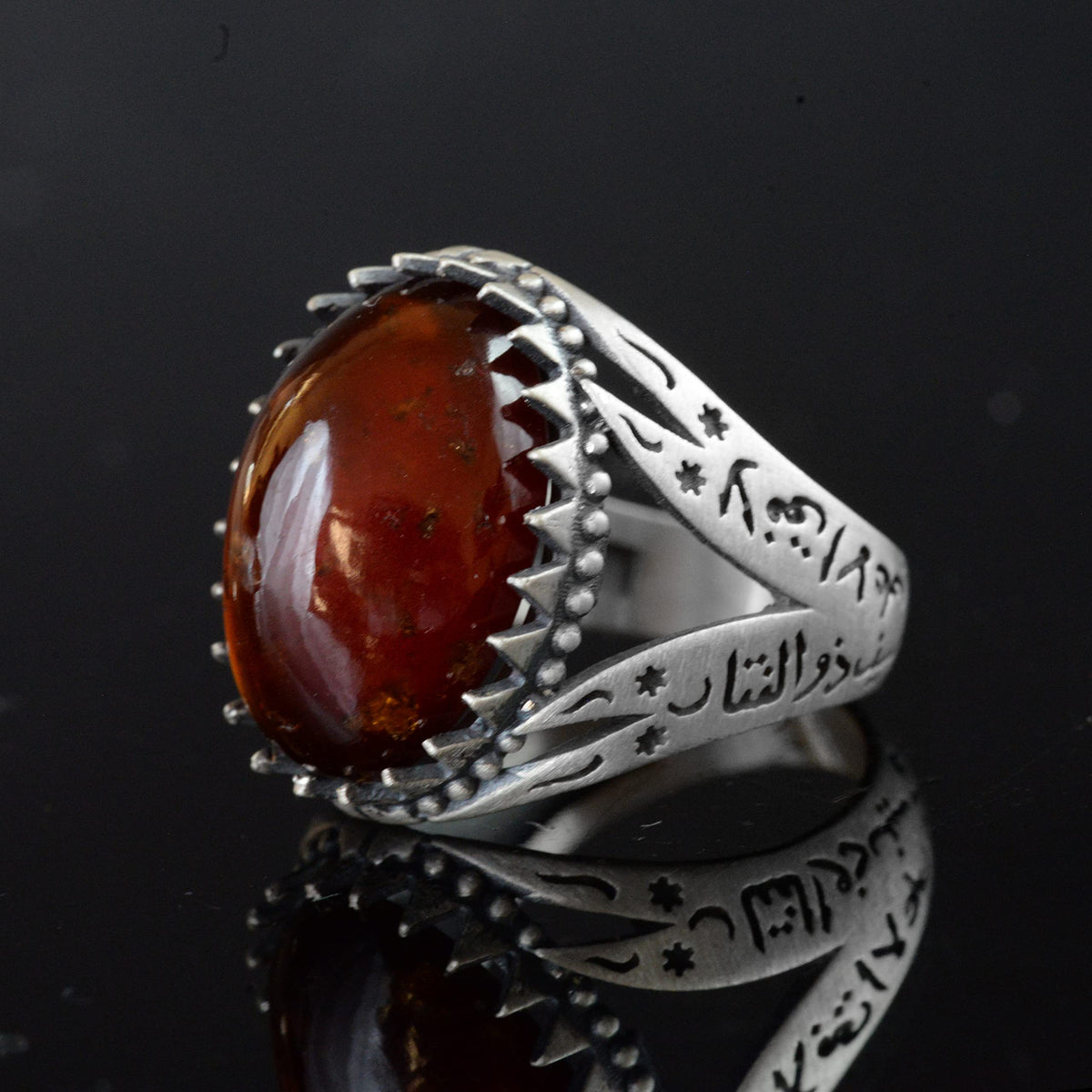 Natural Hessonite Garnet Stone Ring, Islamic Ring, 925 Sterling Silver — 4