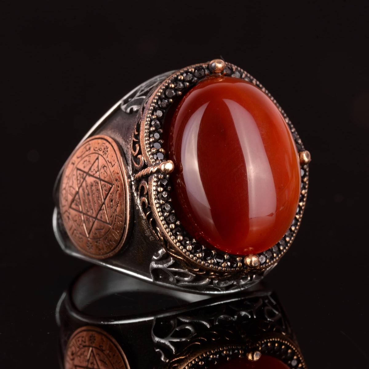 Handmade Silver Ring - Natural Carnelian Stone, Star of David Symbol — 5