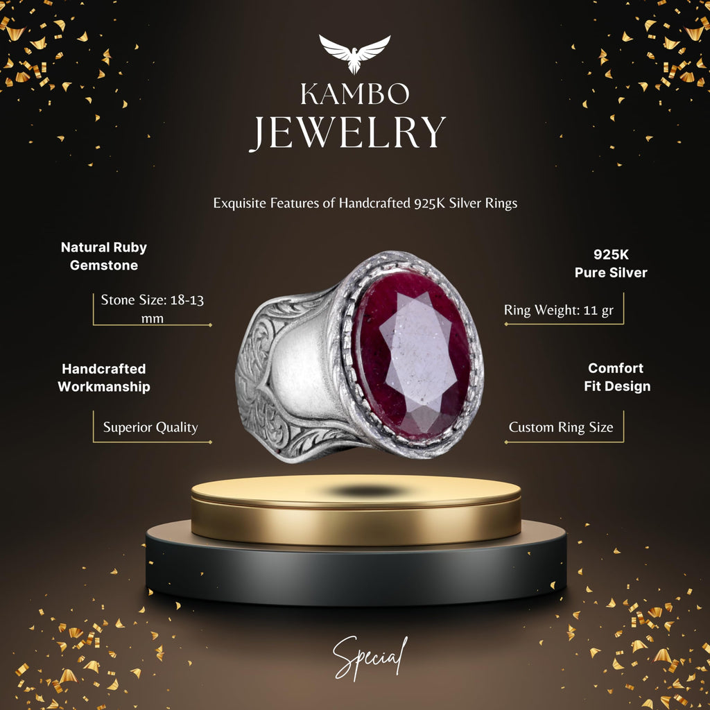 Natural Stone Ring, 925 Sterling Silver Ring, (Ruby) — 2