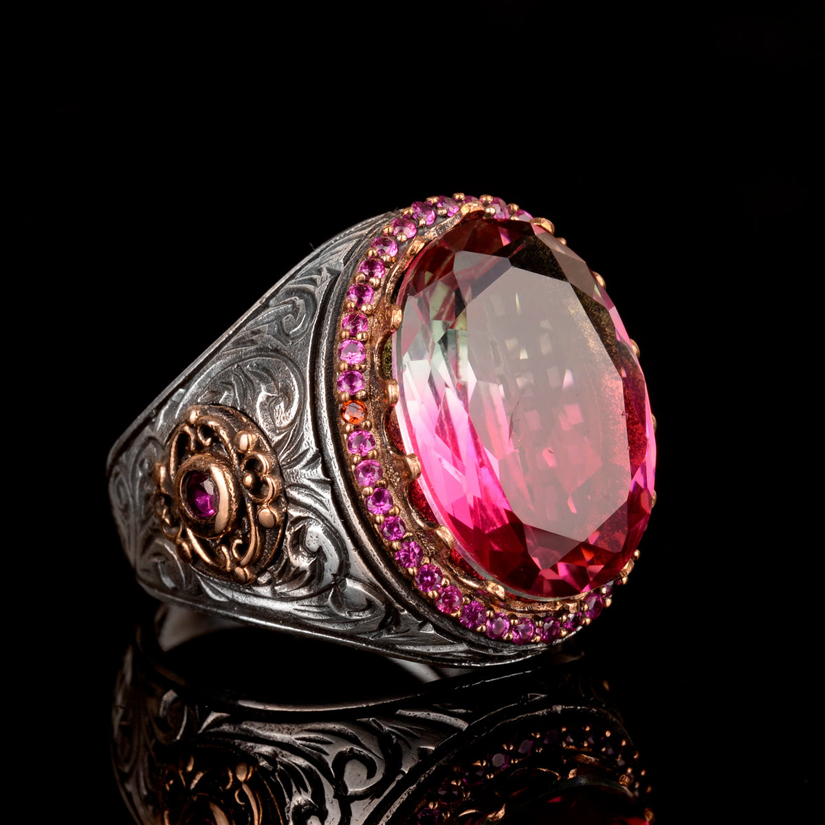 KAMBO 925 Sterling Silver Men's Ring - Multicolored Stone - Unique Bold Men's Ring — 5