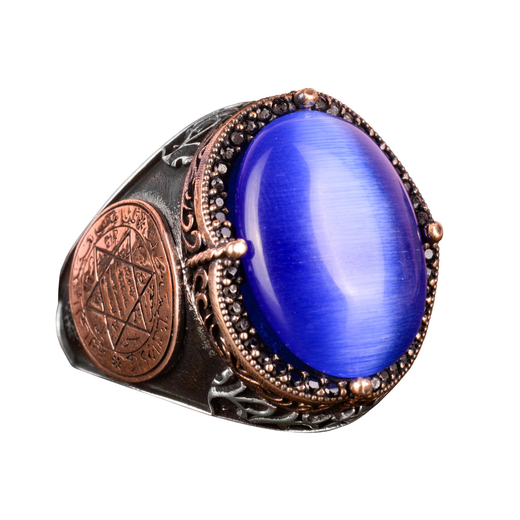Star David Silver Ring - Dark Blue Stone of Promise