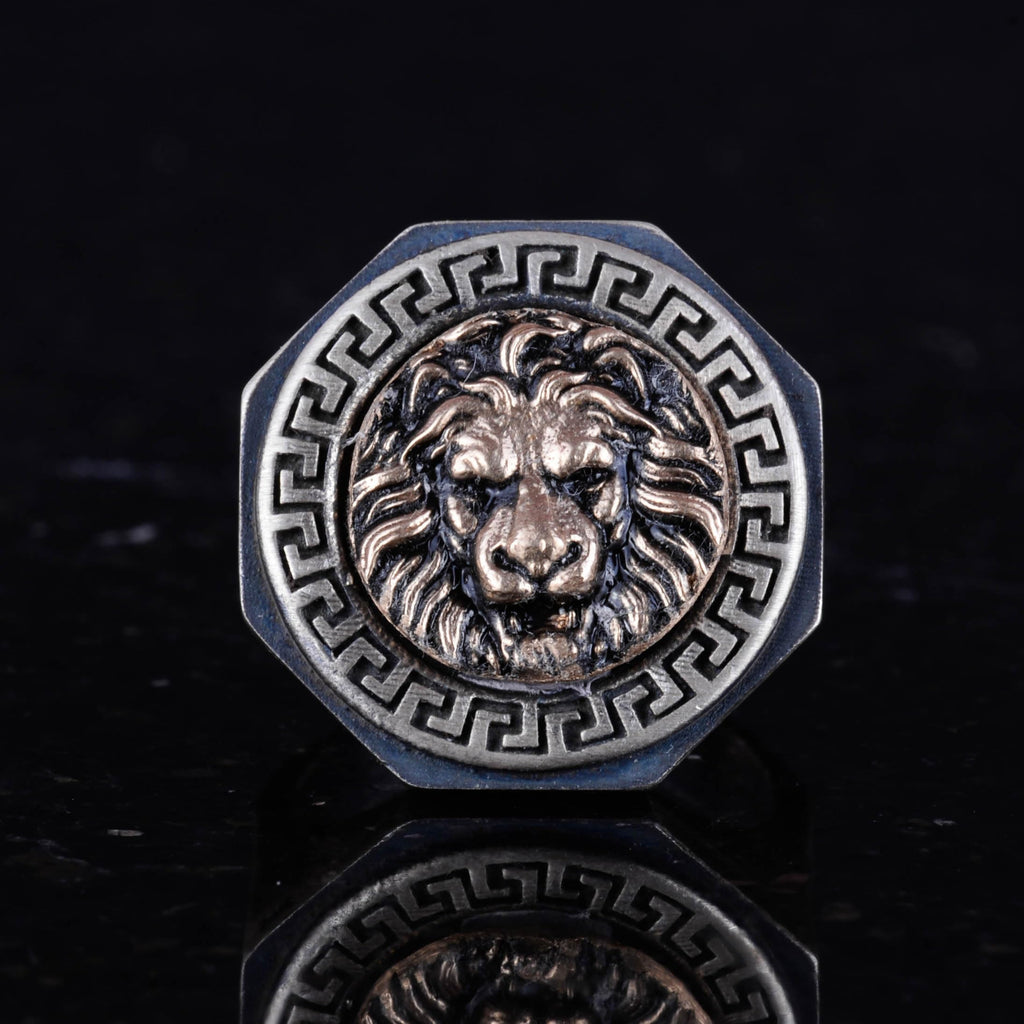 925 Sterling Silver Ring - Greek Key Design Men's Ring - Handmade Ring (Lion) — 4
