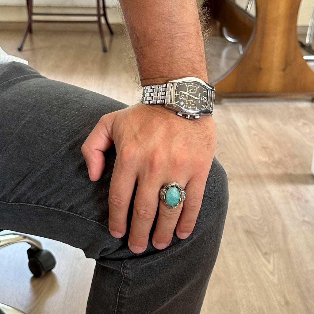 Natural Amazonite Stone Handcrafted Ring - 925 Sterling Silver — 3