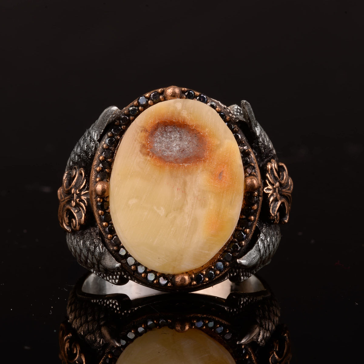 Natural Amber Stone Ring, 925 Sterling Silver Ring — 3