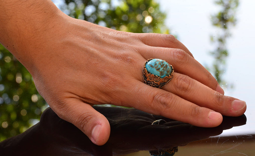 Handmade Natural Turquoise Ring | 925 Sterling Silver Men's Ring | Protection and Healing Design — 6