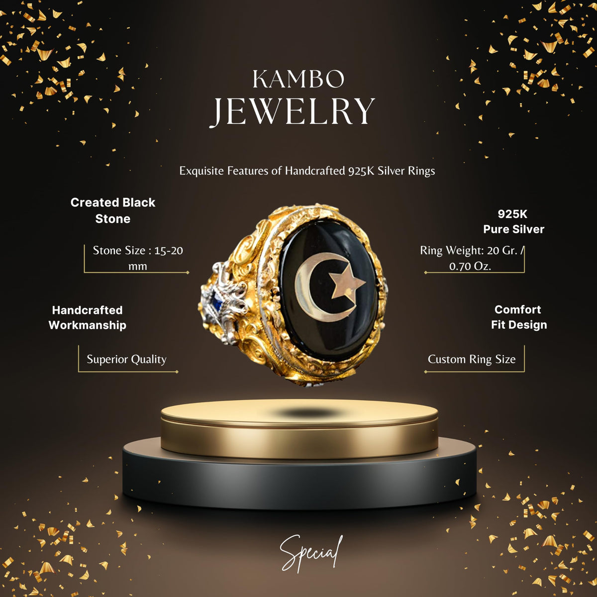 Gold Plated Silver Ring (Star and Crescent) — 2