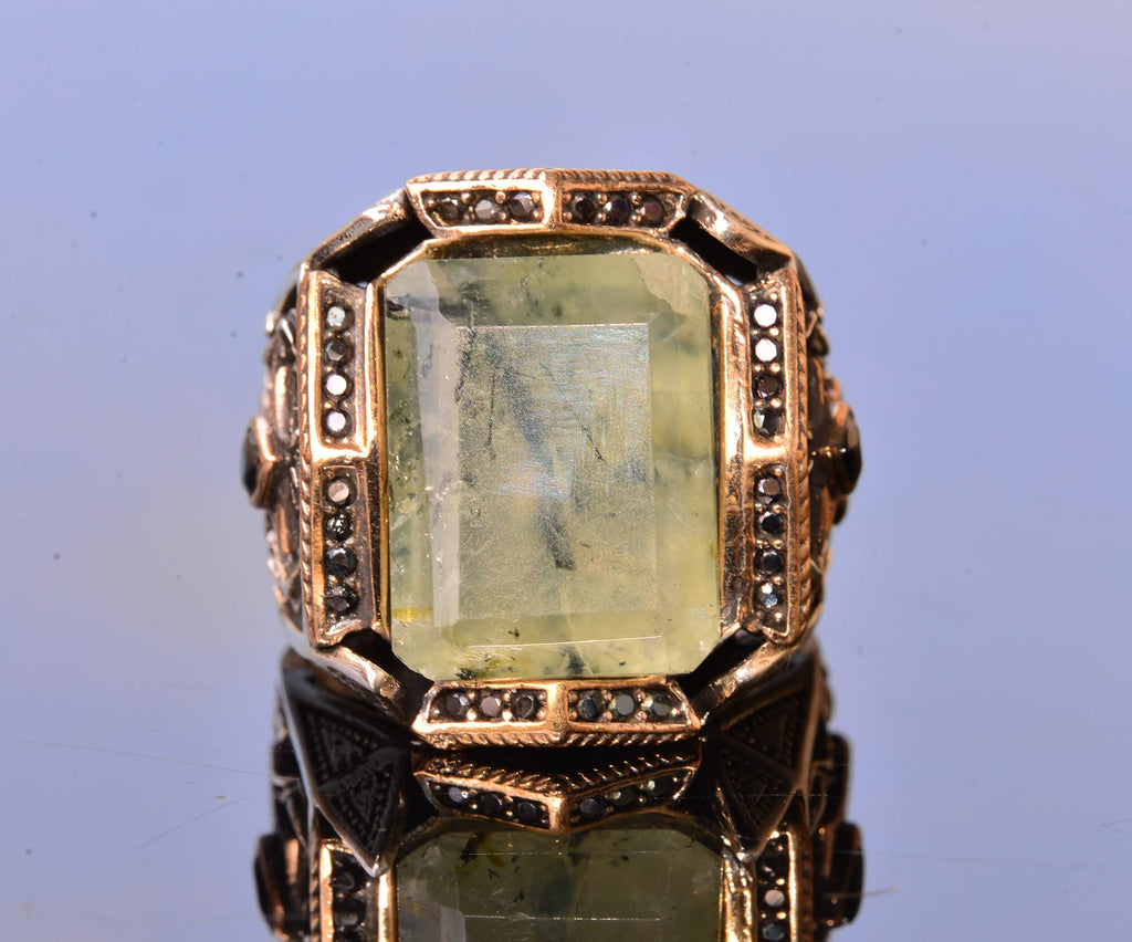 KAMBO Handmade Sterling Silver Men's Ring with Genuine Prehnite Gemstone, King Style Band, Vintage Statement Jewelry, 92