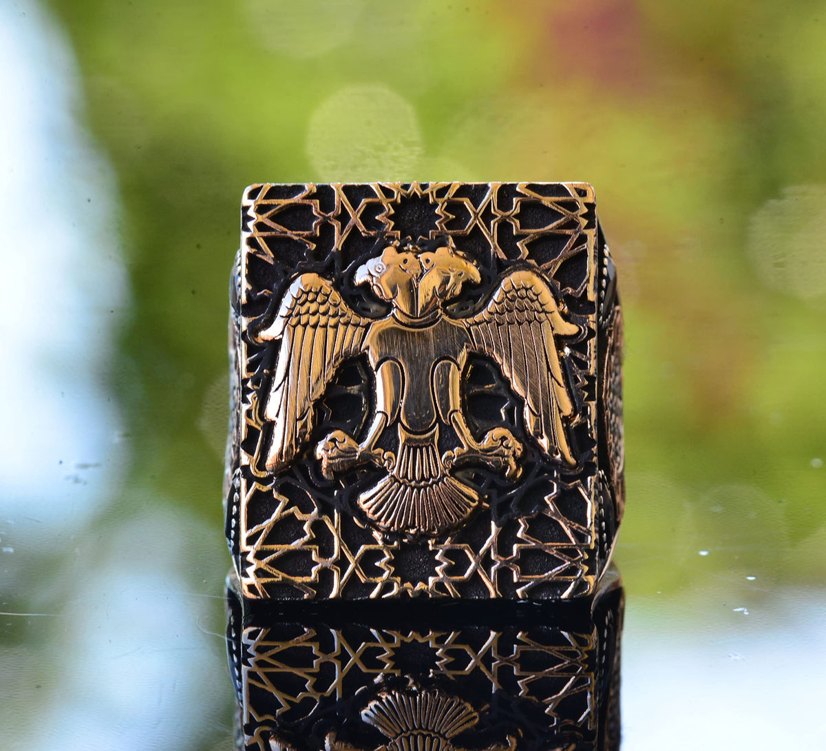KAMBO Handmade 925 Sterling Silver Double Headed Eagle Ring for Men, Gothic Vintage Statement Jewelry, Large Animal Desi
