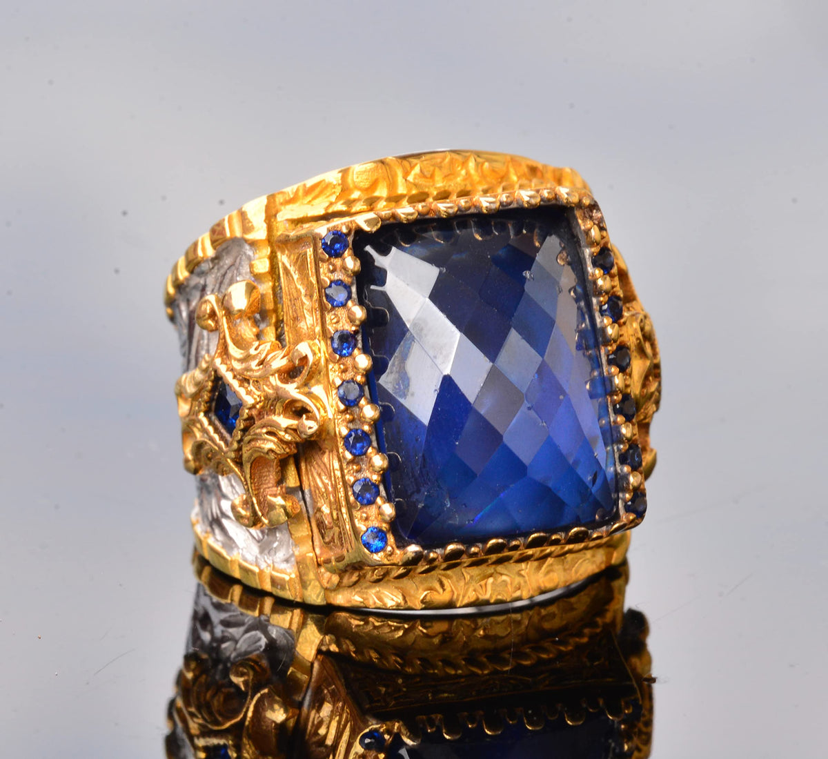 Handmade Zircon Stone Gold Plated Silver Men's Ring - Symbol of Wisdom and Sovereignty — 3