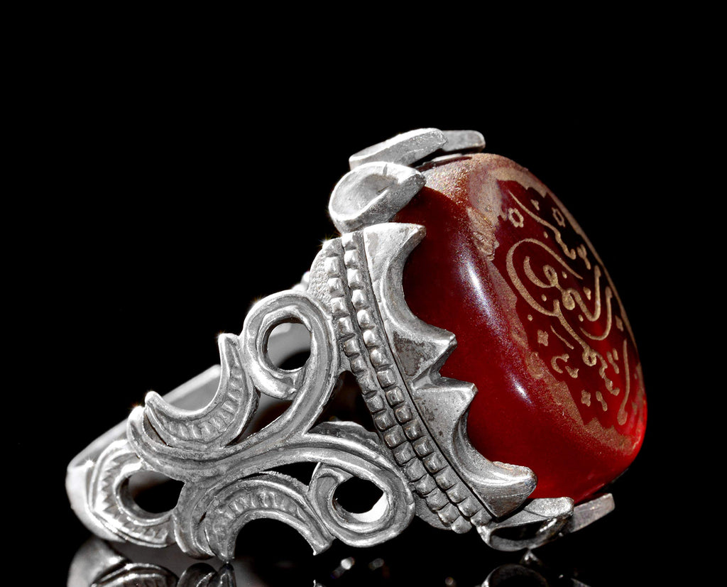 925 Sterling Silver Ring, Islamic Ring, Men's Ring, Natural Agate Stone (Style-1) — 4