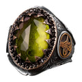 Ottoman Empire Ring - 925 Sterling Silver Men's Ring, Artificial Peridot Stone, Turkish Historical Jewelry (Customizable)