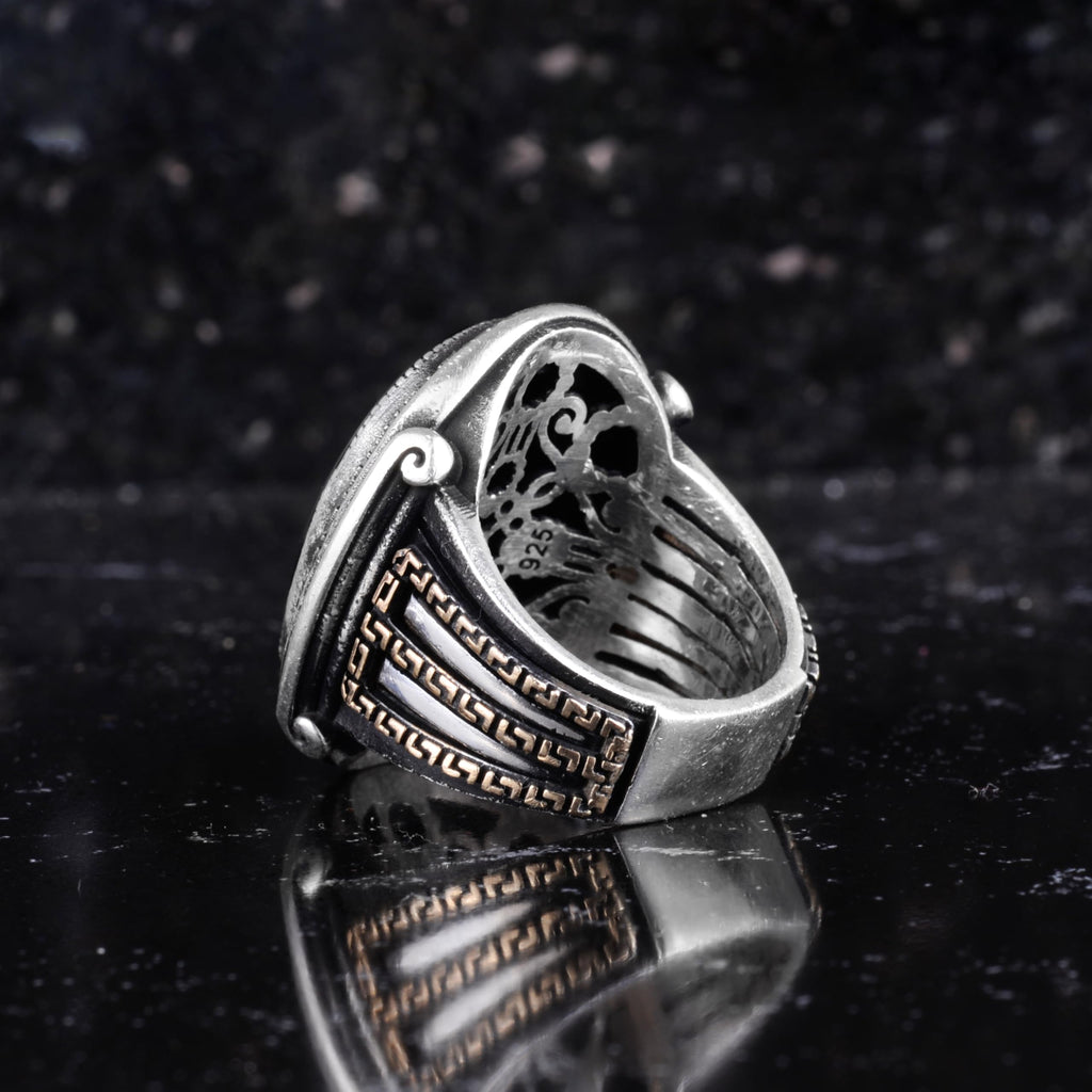 Men's Genuine Natural Stone Ring – 925 Sterling Silver Large Statement Ring – Handmade Vintage Design – Dark Silver Ring (Black Onyx) — 6