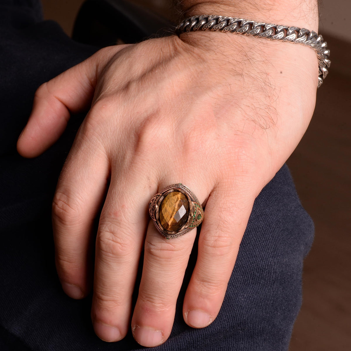 Natural Stone Handmade Ring - 925 Sterling Silver (Tiger Eye) — 6