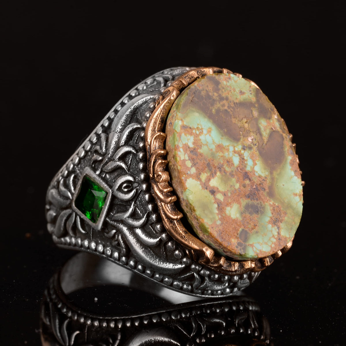 Natural Arizona Turquoise Stone Men's Ring - Handcrafted, 925 Sterling Silver — 5