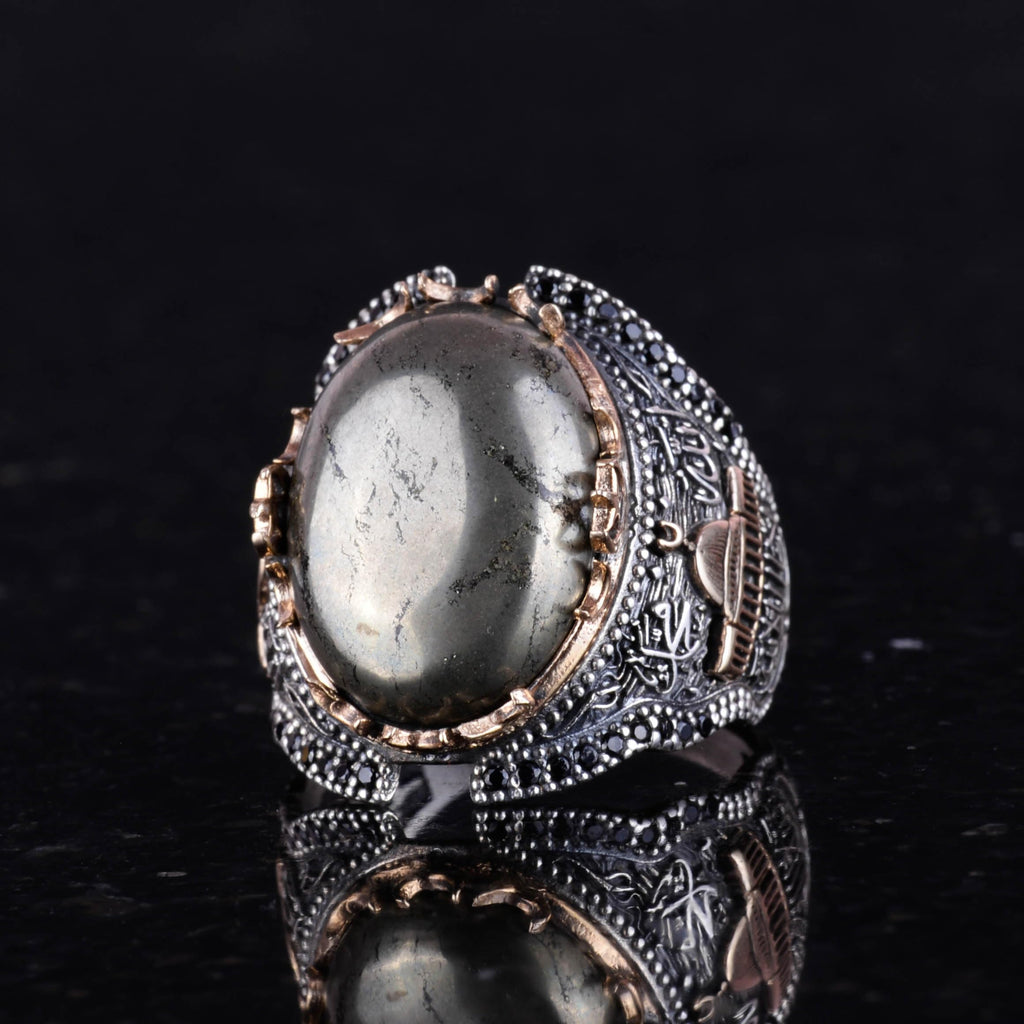 Natural Pyrite Stone Ring, 925 Sterling Silver Men's Ring (Model-2) — 4