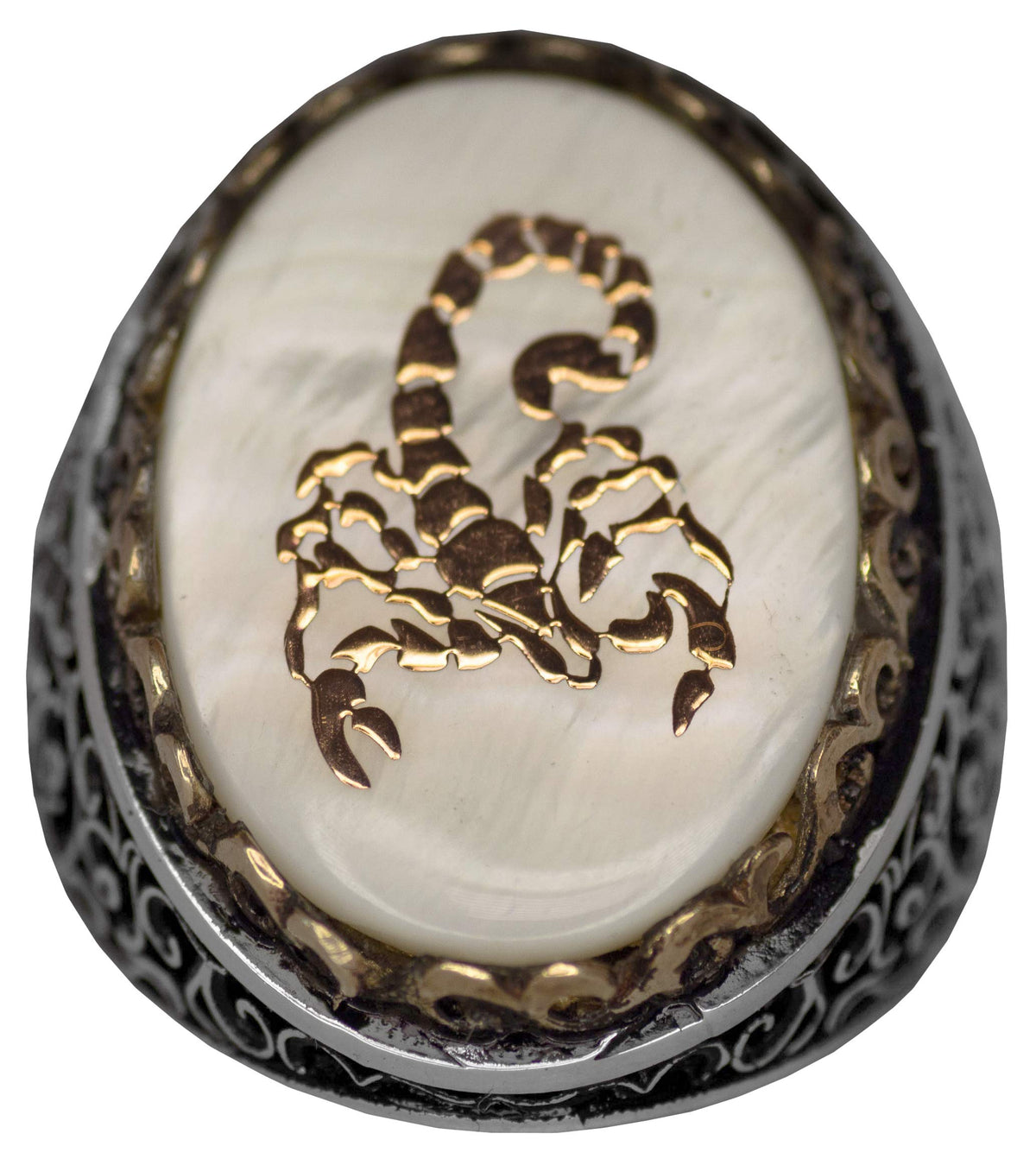 Noble and Symbolic Men's 925 Sterling Silver Ring - Decorated with Scorpio Symbol and Natural Stones