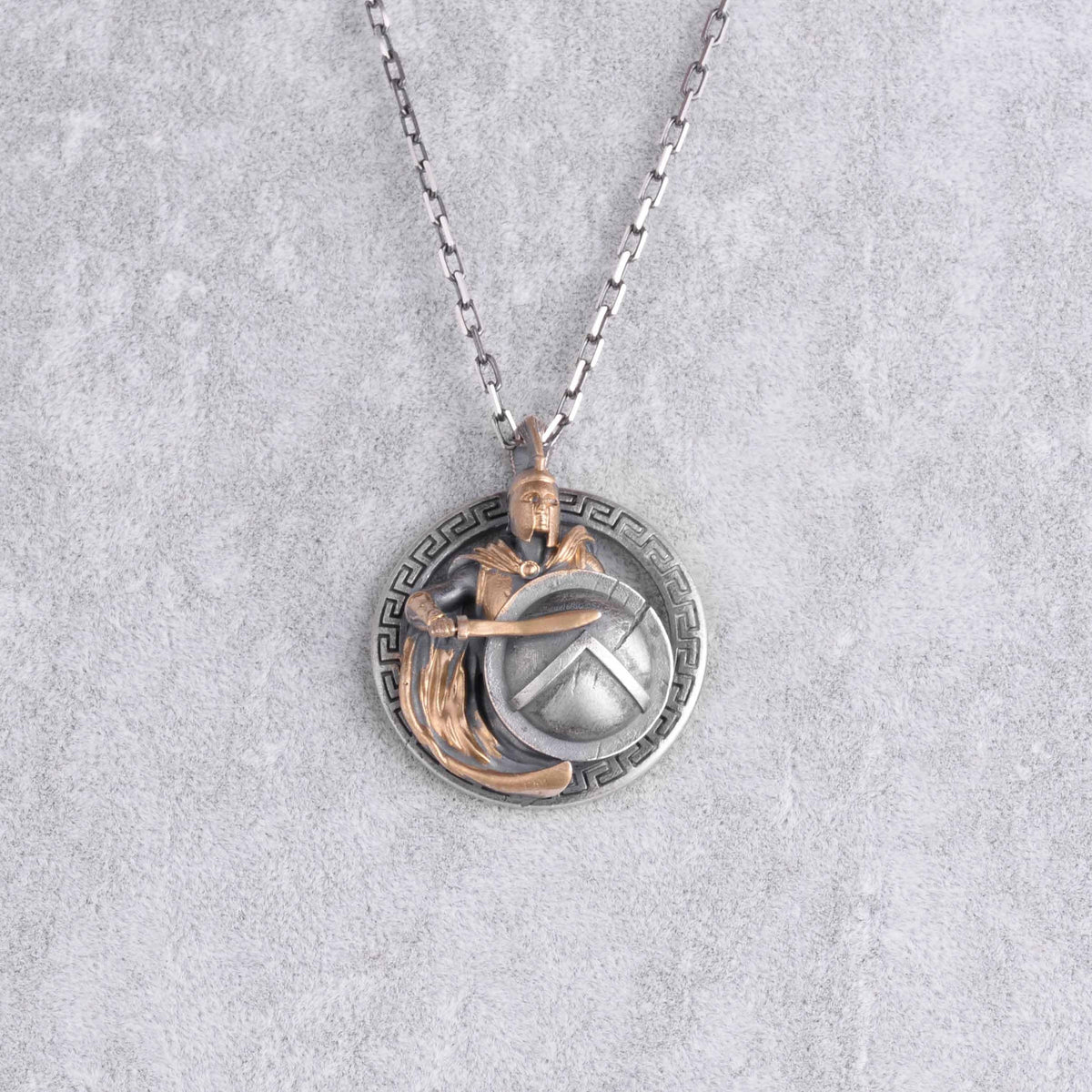KAMBO 925 Sterling Silver Spartan Warrior Necklace - Handmade Ancient Greek Hoplite Pendant with Lambda Shield - Symbol of Strength, Honor, and Discipline (Gold Plated) — 4